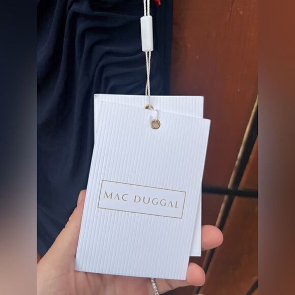 MAC DUGGAL One Shoulder Midnight Blue Long Sleeve Jersey Gown size 10 NWT - Picture 9 of 9